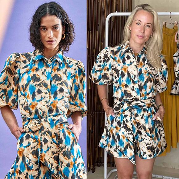 NWT Hunter Bell Ashton Short Tie Waist Blue & Tan Tie Dye High Waist Size: 0 - Picture 7 of 7